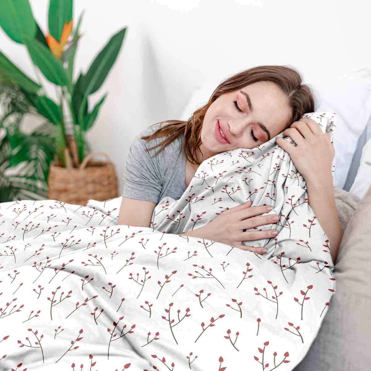 Original Therapiedecke - Baumwoll Bettwäsche Set Weiß mit zarten Rosen