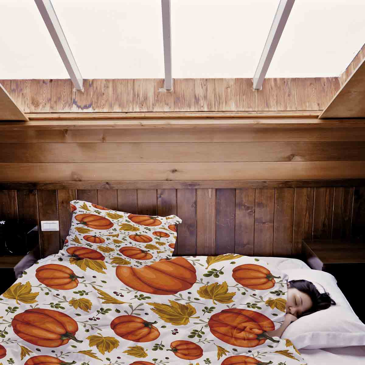 Original Therapiedecke - Baumwoll Bettwäsche Set Weiß mit großen Kürbissen