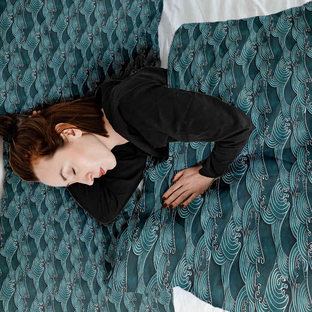 Original Therapiedecke - Baumwoll Bettwäsche Set Wellen türkis-grün