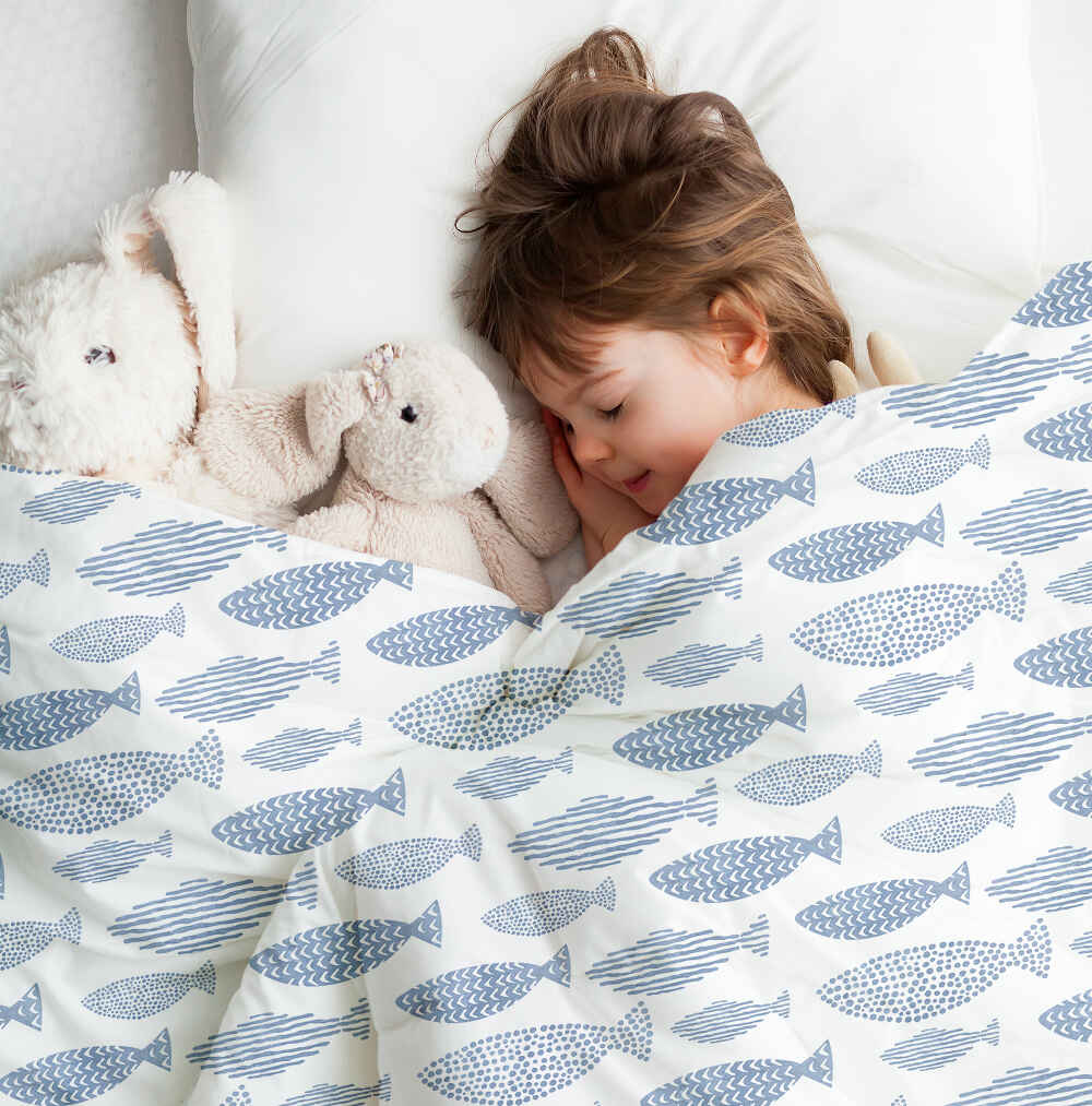 Original Therapiedecke - Baumwoll Bettwäsche Set blaue Fische