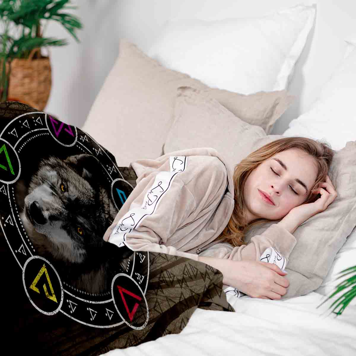 Original Therapiedecke - Baumwoll Bettwäsche Set Braun mit Wolf