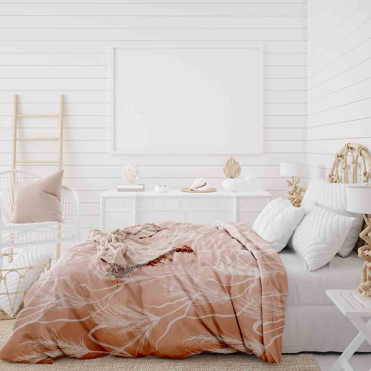 Original Therapiedecke - Baumwoll Bettwäsche Set Altrosa mit Pampasgras