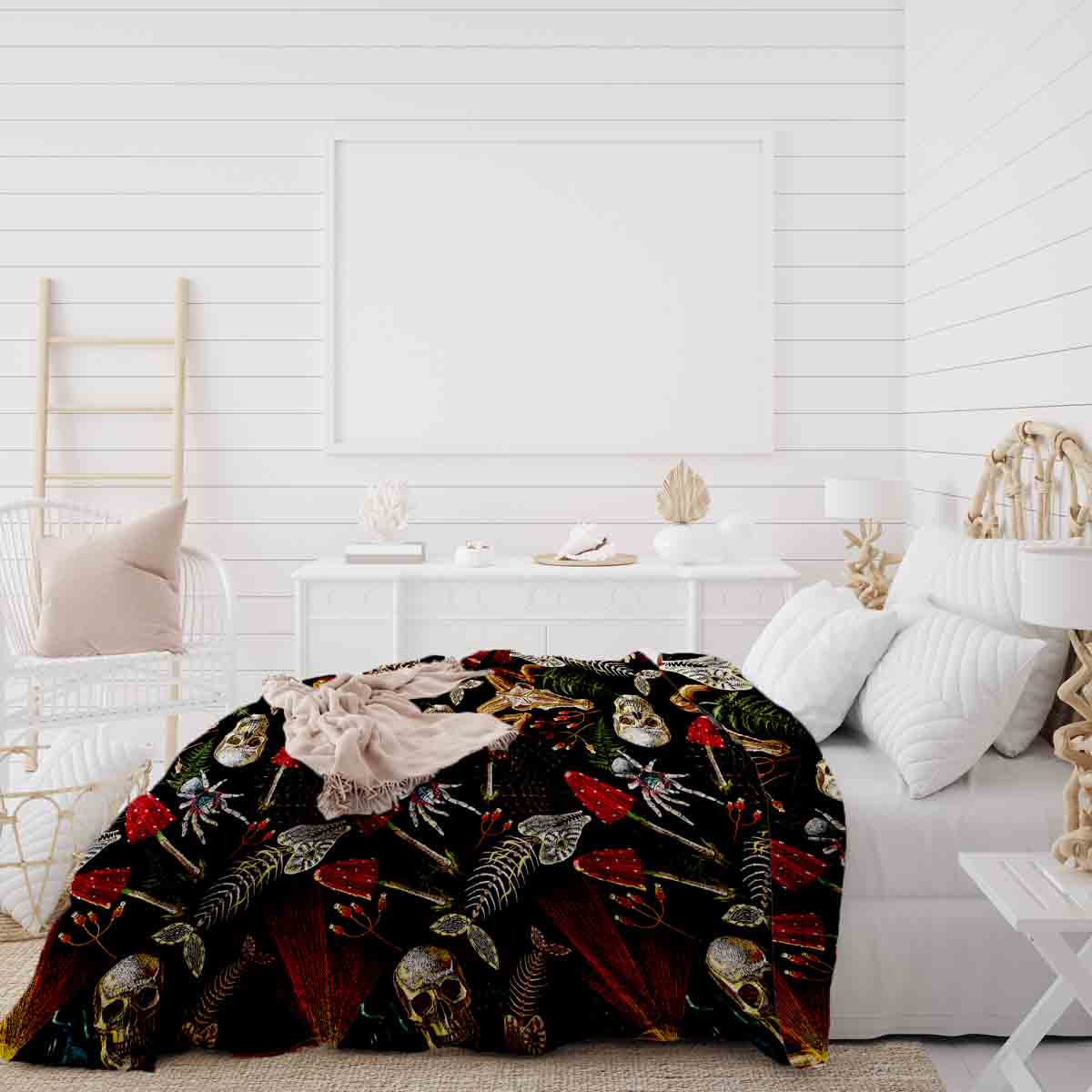 Original Therapiedecke - Baumwoll Bettwäsche Set Halloween Skelett