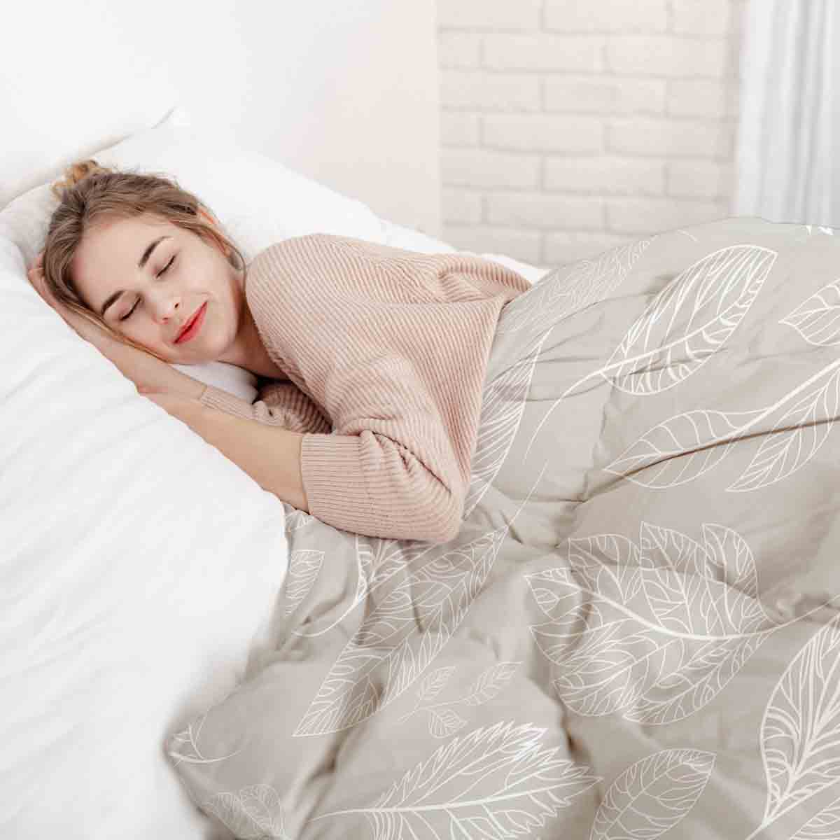 Original Therapiedecke - Baumwoll Bettwäsche Set Beige mit hellen Blättern