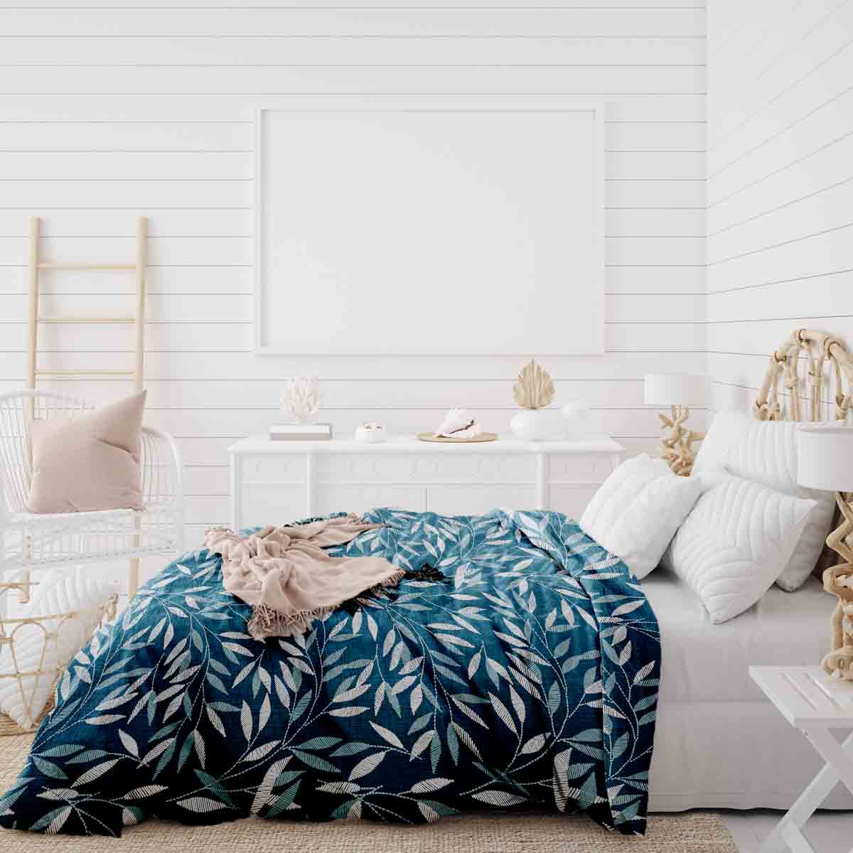 Original Therapiedecke - Baumwollbezug mit blauen Zweigen