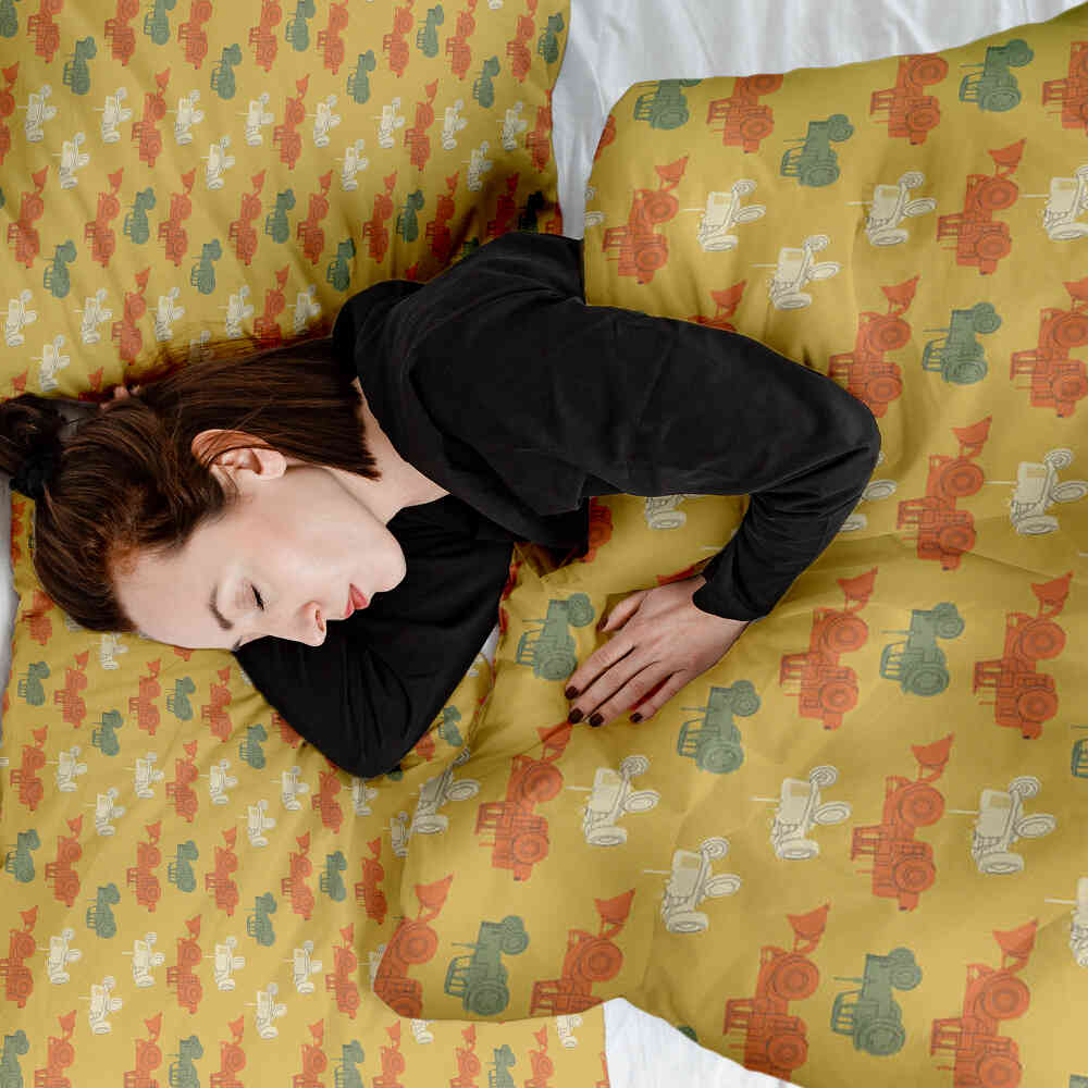 Original Therapiedecke - Baumwoll Bettwäsche Set Orange mit Treckern