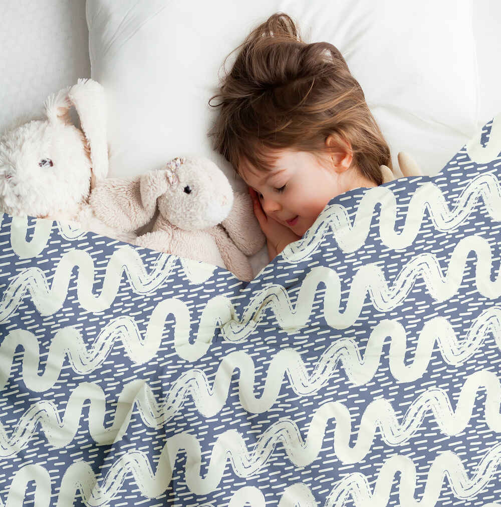 Original Therapiedecke - Baumwoll Bettwäsche Set blau weiße Wellen