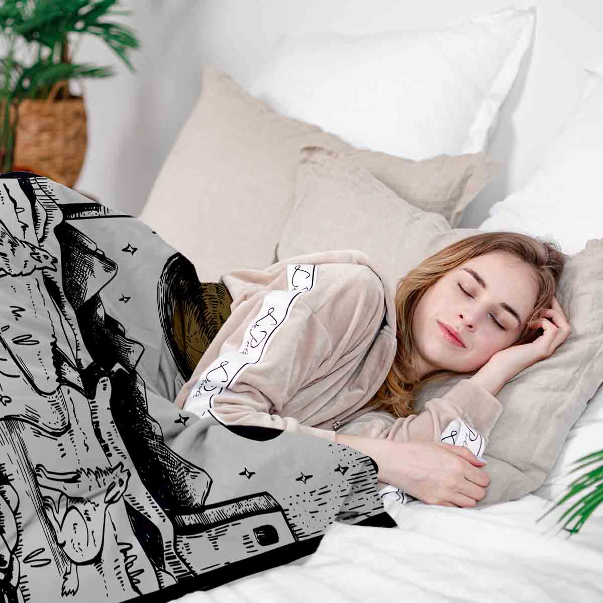 Original Therapiedecke - Baumwoll Bettwäsche Set Wolf und Mond