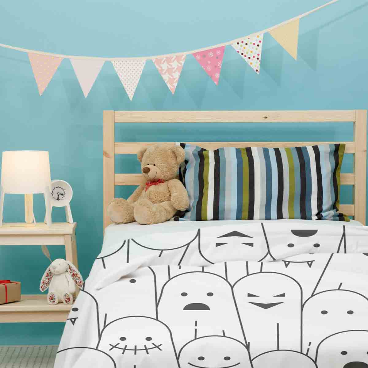 Original Therapiedecke - Baumwoll Bettwäsche Set Weiß mit lustigen Gespenstern