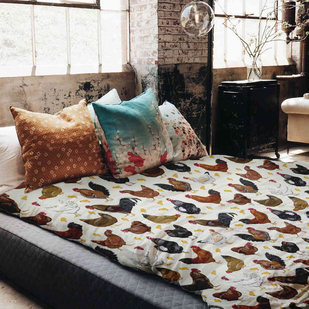 Original Therapiedecke - Baumwoll Bettwäsche Set Weiß mit vielen Hühnern