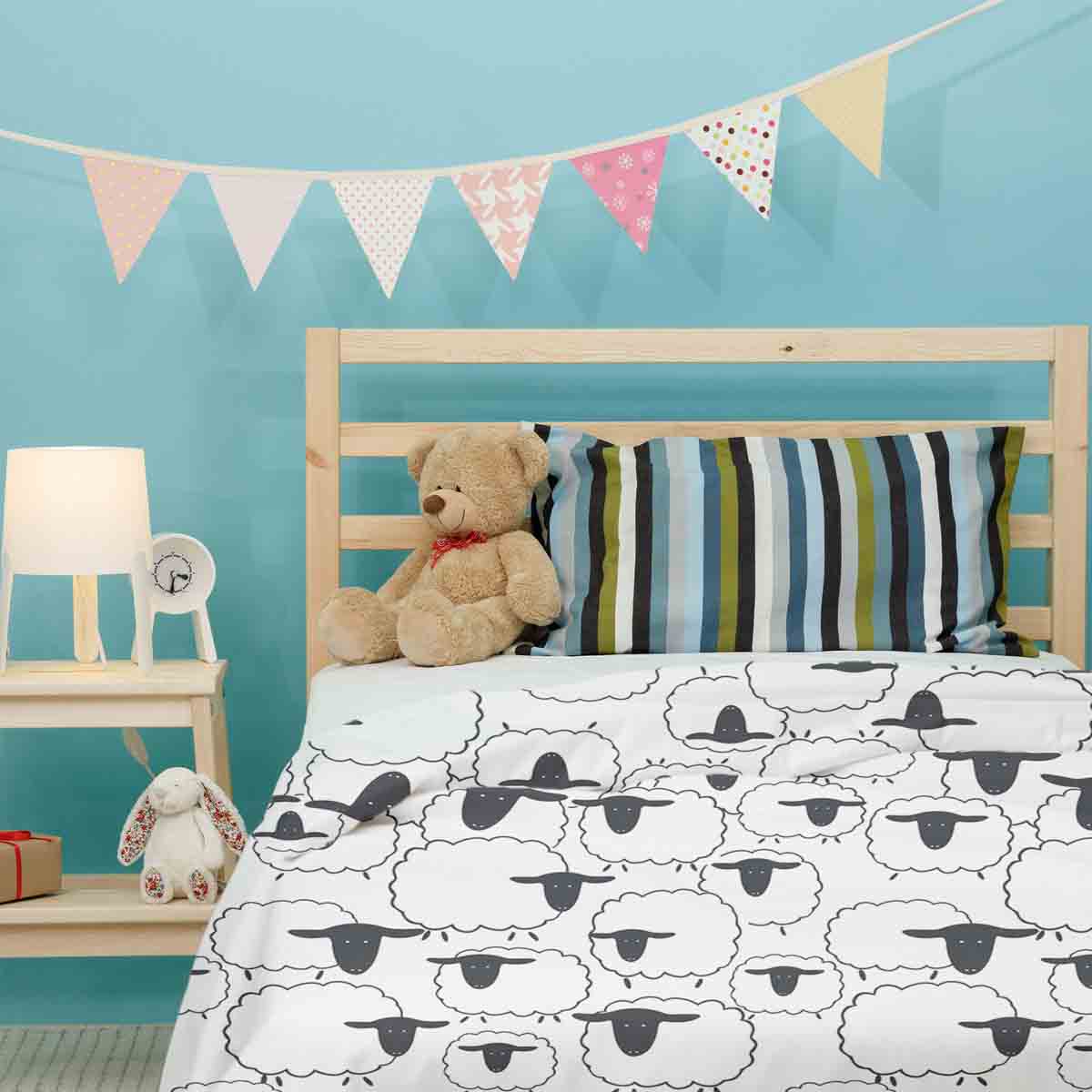 Original Therapiedecke - Baumwoll Bettwäsche Set Weiß mit Schafen