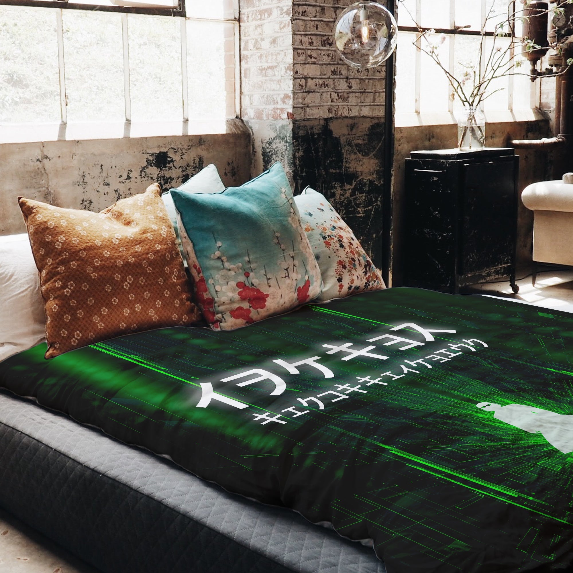 Original Therapiedecke - Baumwoll Bettwäsche Set in Grün mit Schriftzeichen