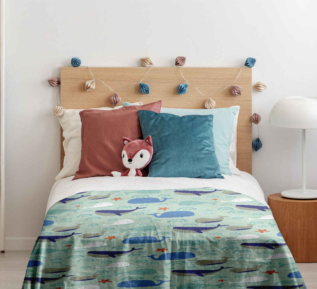 Original Therapiedecke - Baumwoll Bettwäsche Set Grün mit Walen