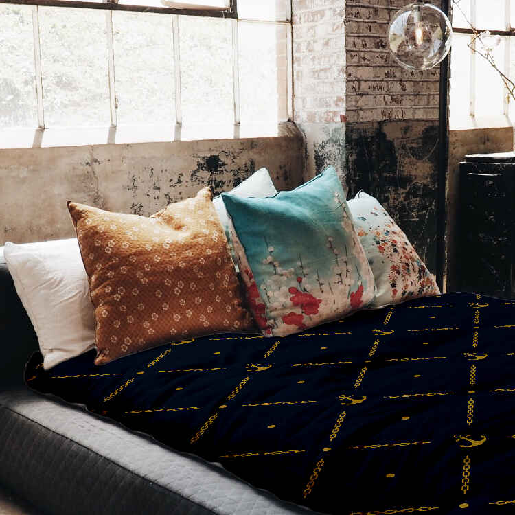 Original Therapiedecke - Baumwoll Bettwäsche Set Blau mit Anker