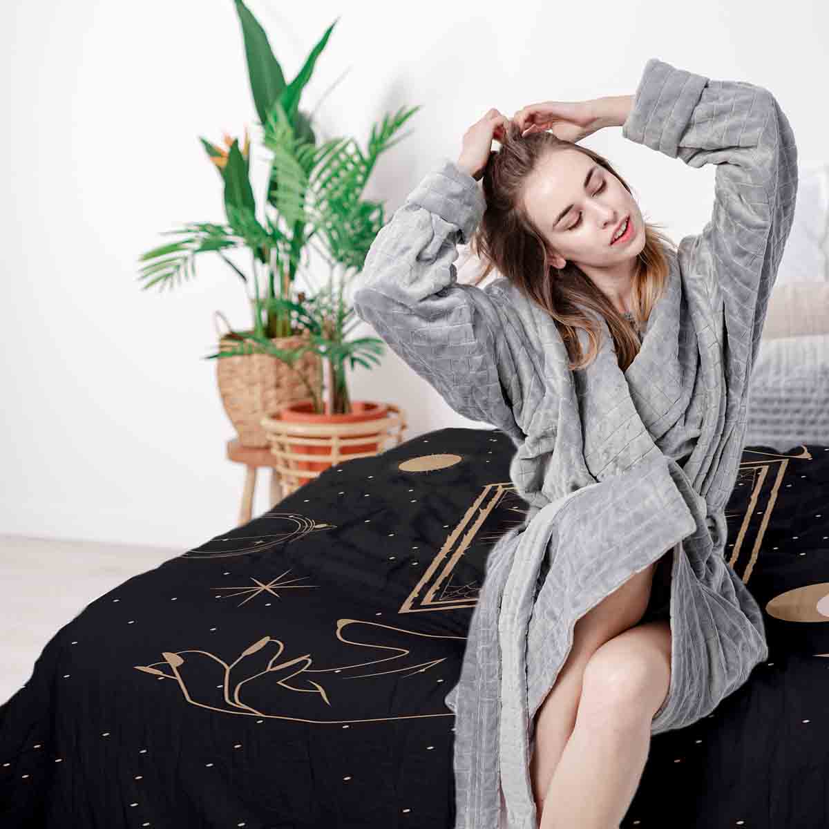 Original Therapiedecke - Baumwoll Bettwäsche Set Schwarz mit Sonne, Mond und Sterne