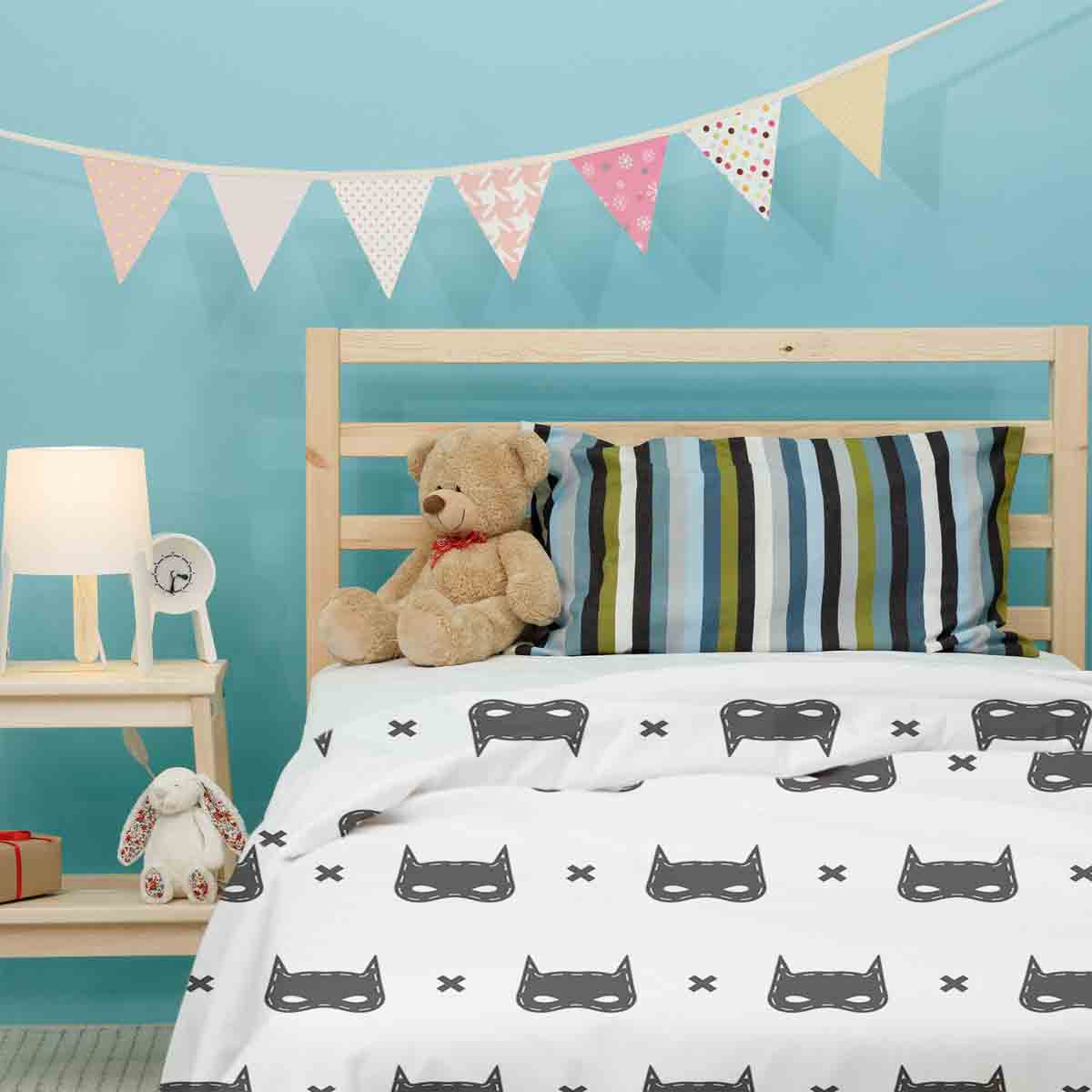 Original Therapiedecke - Baumwoll Bettwäsche Set Weiß mit Katzenmaske