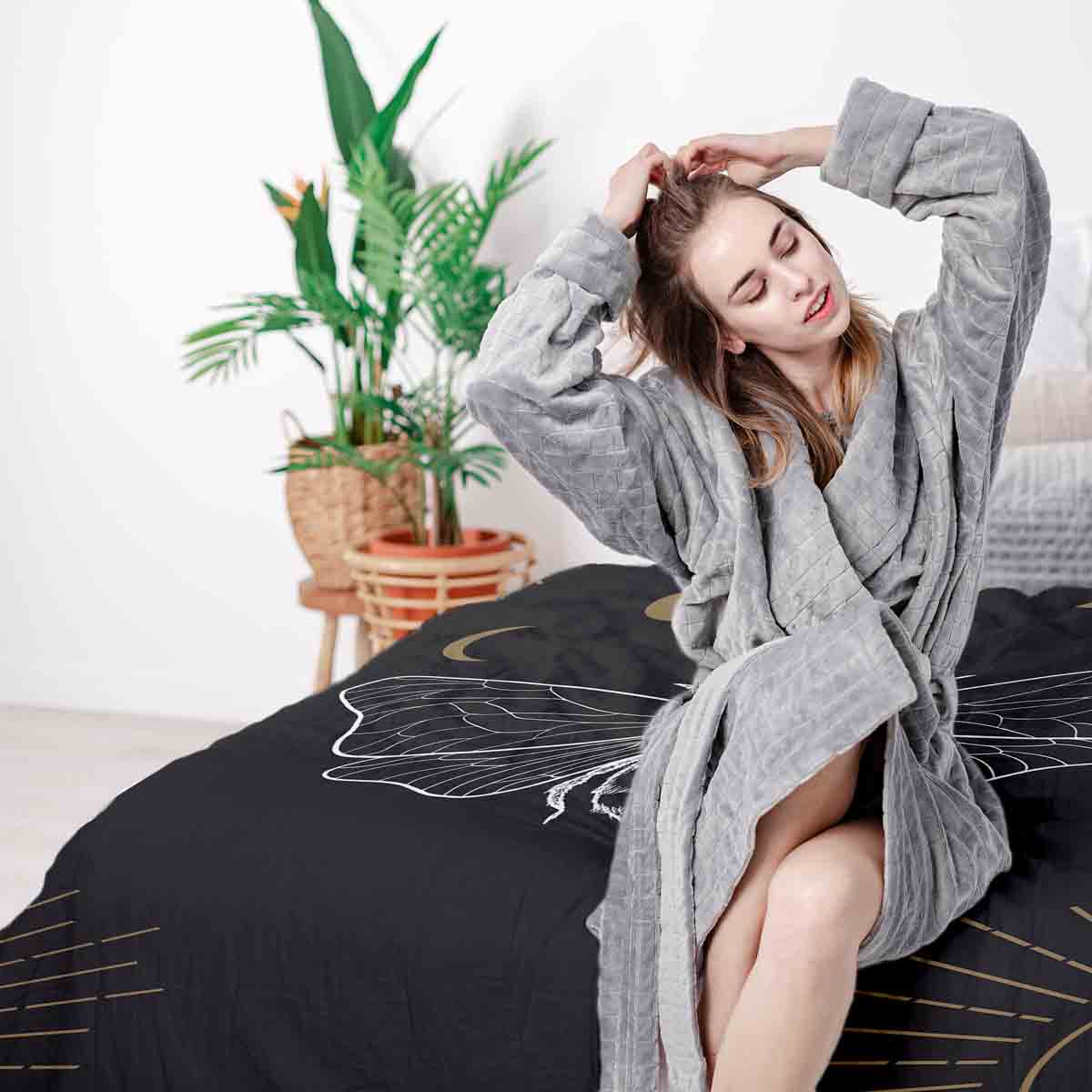 Original Therapiedecke - Baumwoll Bettwäsche Set Schwarz mit Motte