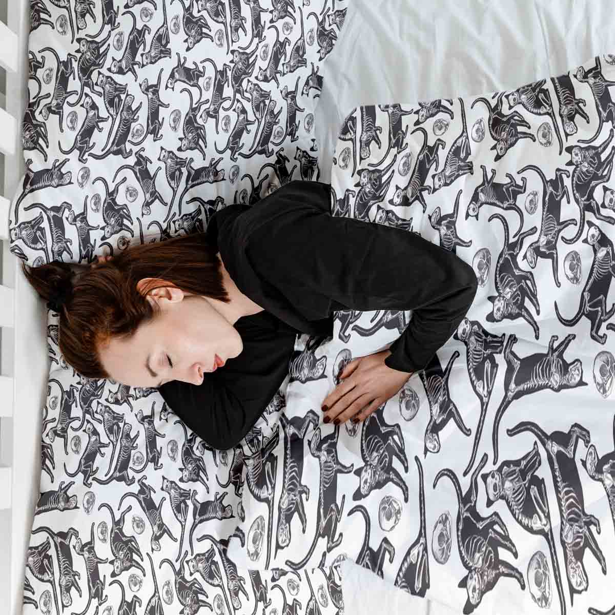 Original Therapiedecke - Baumwoll Bettwäsche Set Halloween Katze