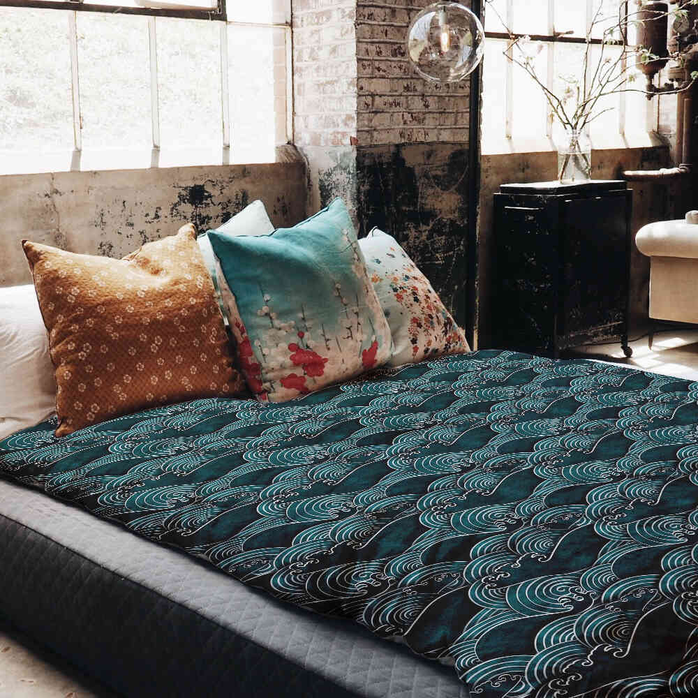 Original Therapiedecke - Baumwoll Bettwäsche Set Wellen türkis-grün