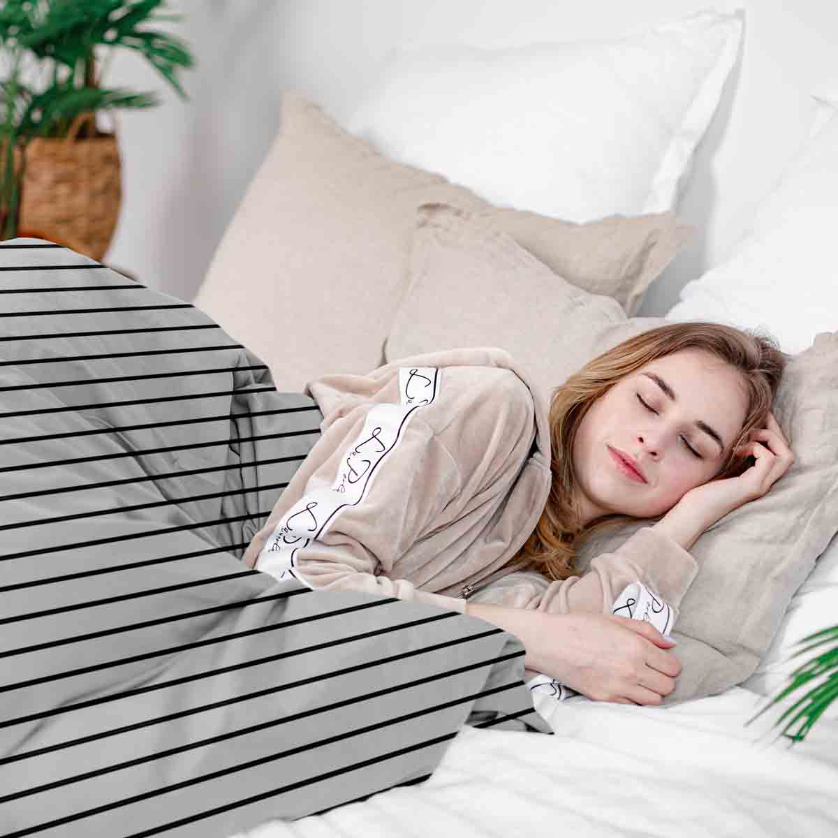 Original Therapiedecke - Baumwoll Bettwäsche Set Weiß mit schwarzen Streifen