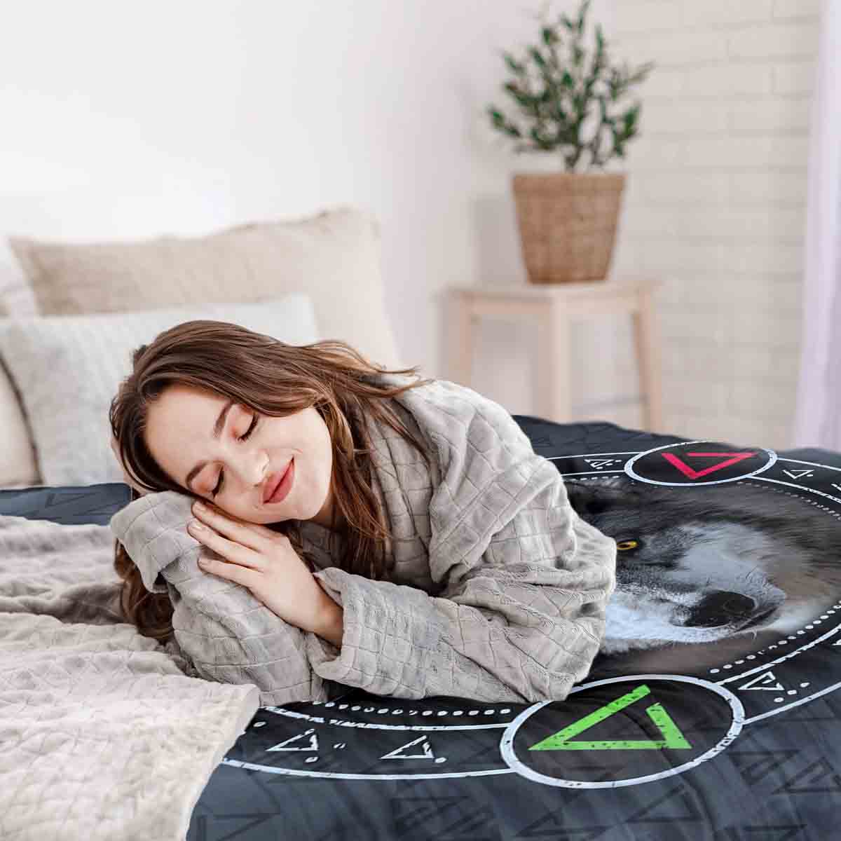 Original Therapiedecke - Baumwoll Bettwäsche Set Grau mit Wolf