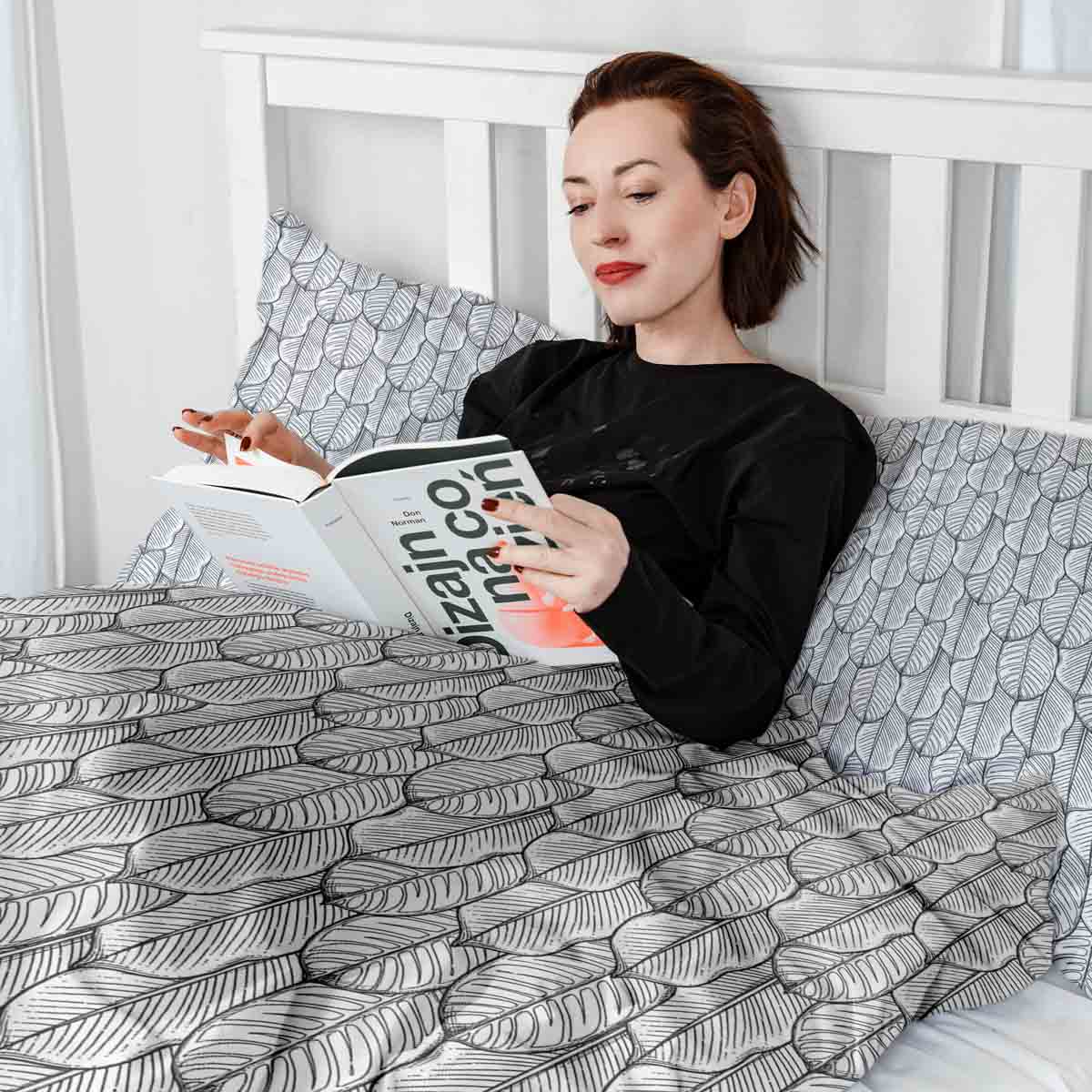 Original Therapiedecke - Baumwoll Bettwäsche Set Grau mit Ahornblättern