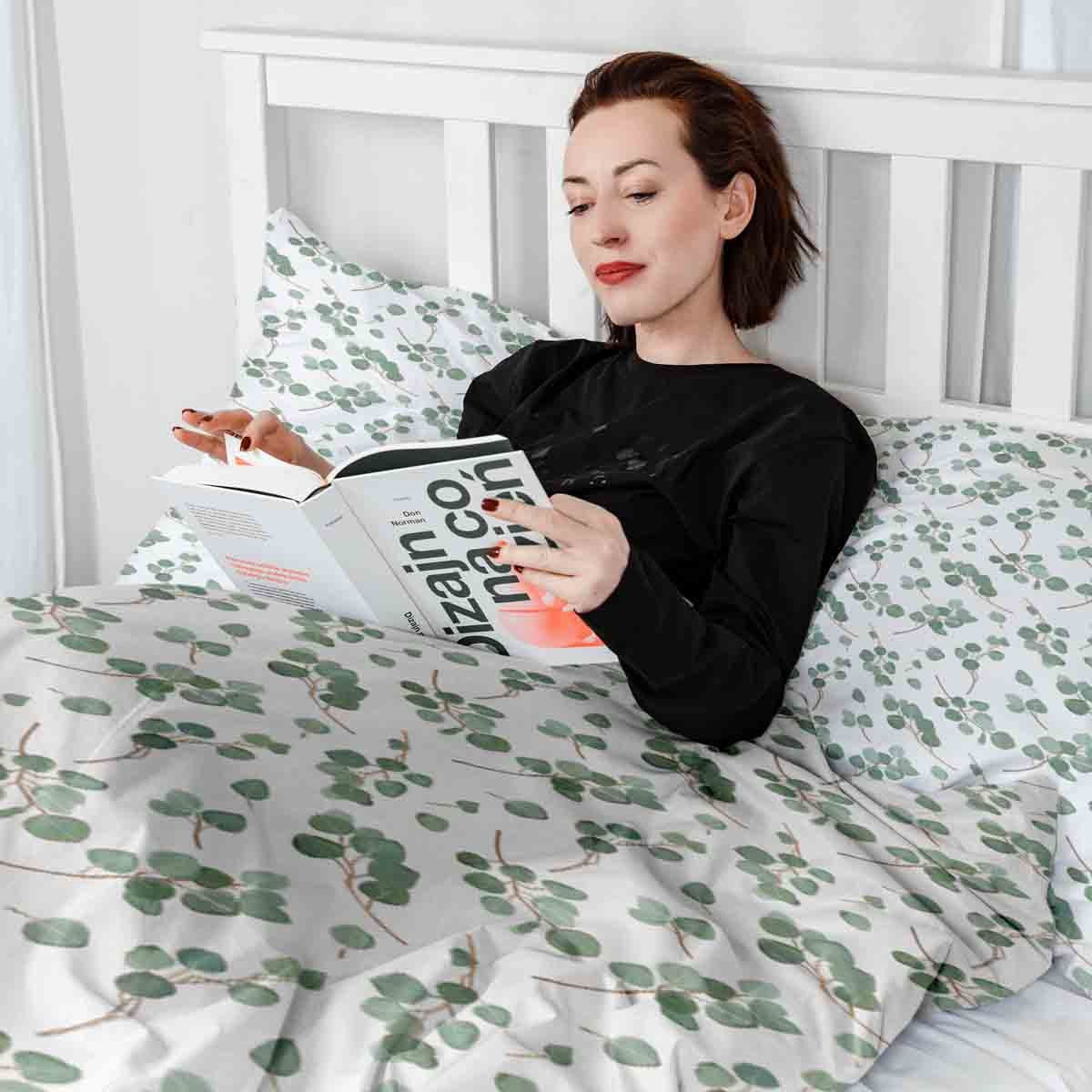 Original Therapiedecke - Baumwollbezug Weiß mit Eukalyptus Zweigen