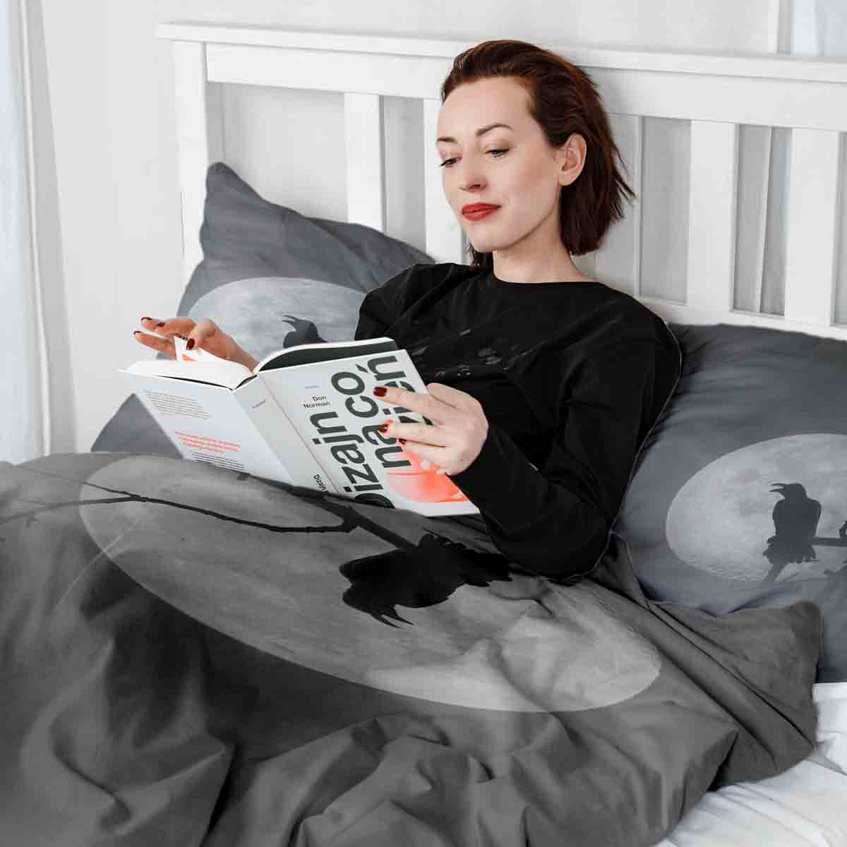 Original Therapiedecke - Baumwoll Bettwäsche Set Rabe im Mondlicht