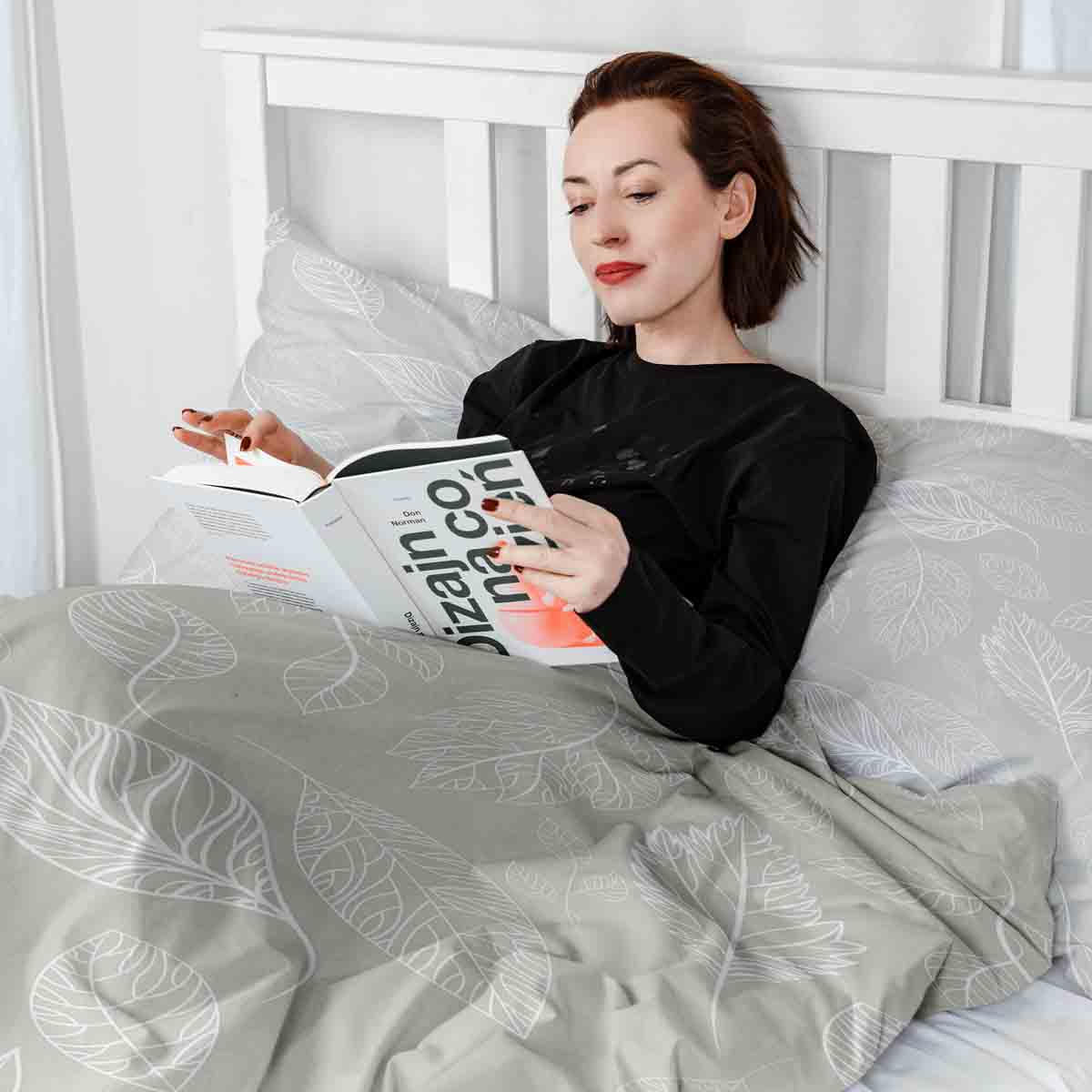 Original Therapiedecke - Baumwollbezug Beige mit hellen Blättern