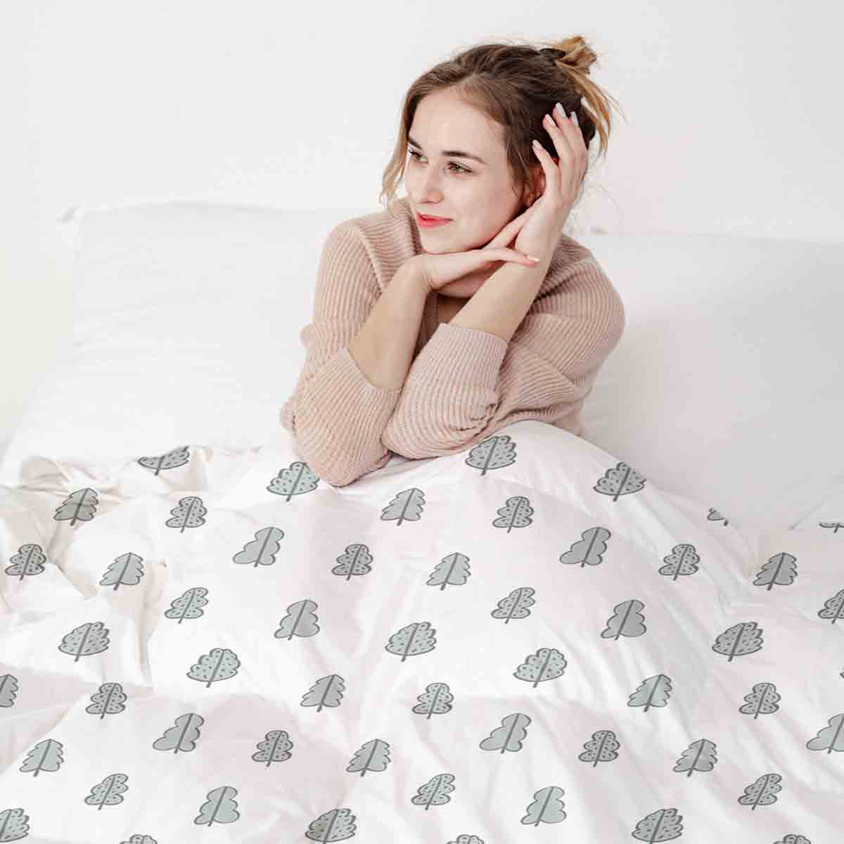 Original Therapiedecke - Baumwoll Bettwäsche Set Weiß mit Bäumchen