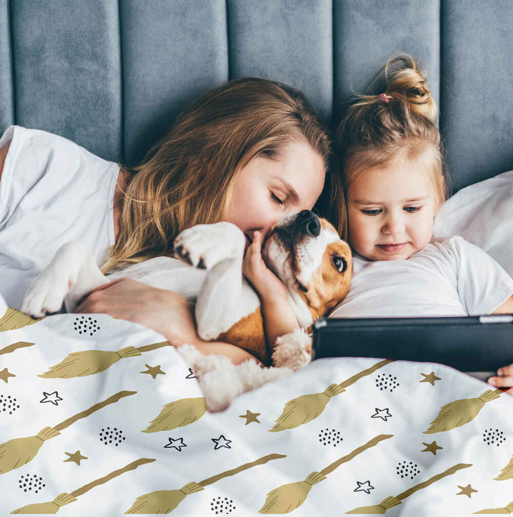 Original Therapiedecke - Baumwoll Bettwäsche Set Weiß mit Harry's Besen