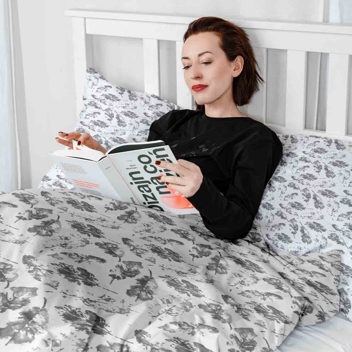 Original Therapiedecke - Baumwollbezug Weiß mit grauen Blättern