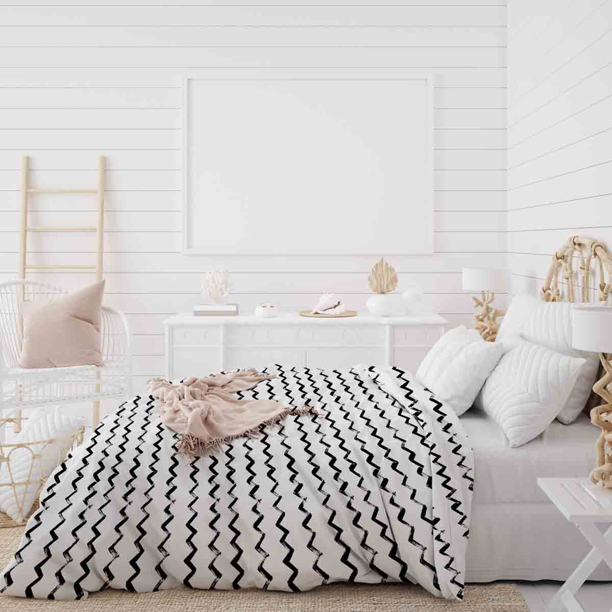 Original Therapiedecke - Baumwoll Bettwäsche Set Weiß ZickZack