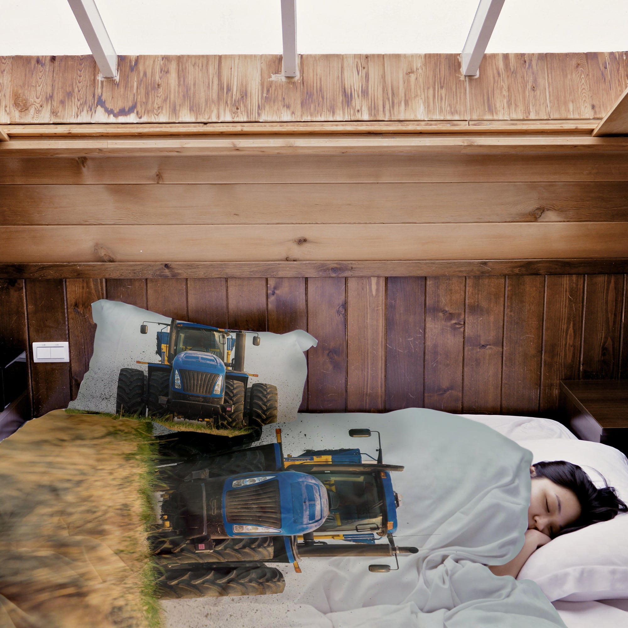 Original Therapiedecke - Baumwoll Bettwäsche Set Traktor in Blau