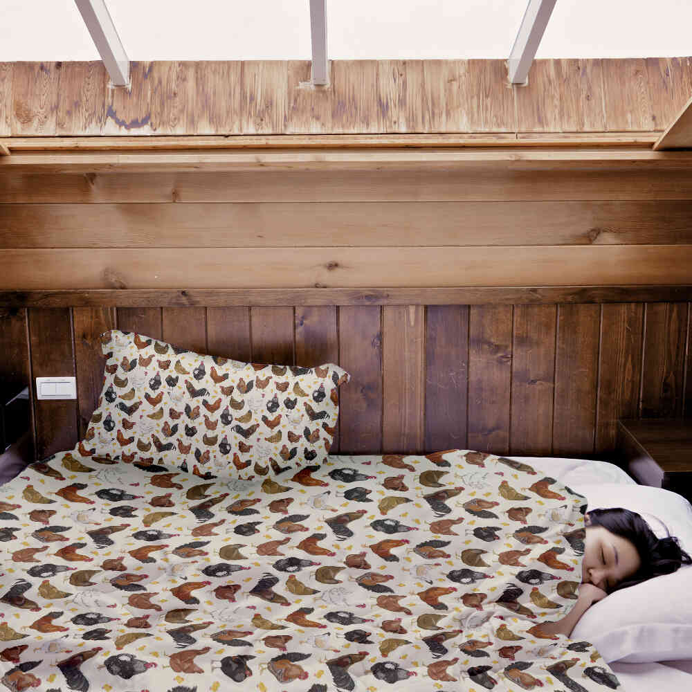 Original Therapiedecke - Baumwoll Bettwäsche Set Weiß mit vielen Hühnern