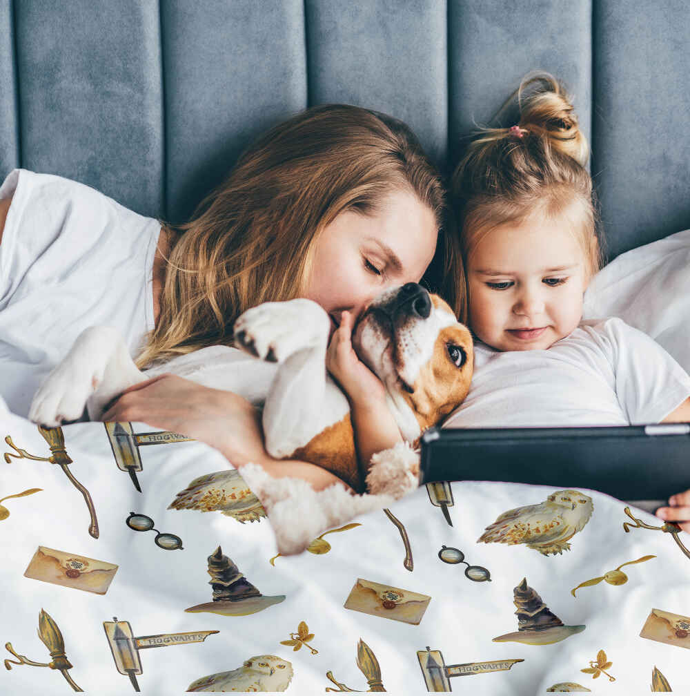 Original Therapiedecke - Baumwoll Bettwäsche Set Weiß mit Eulen