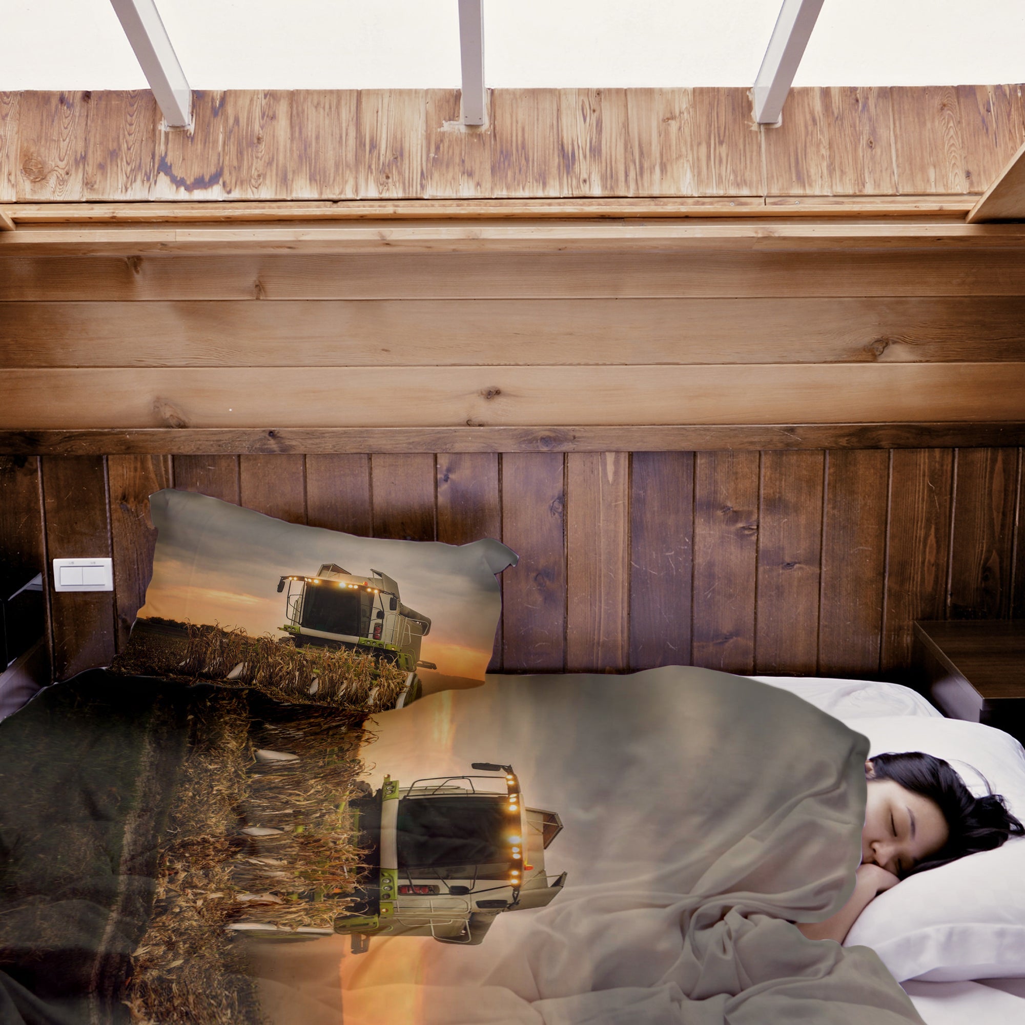 Original Therapiedecke - Baumwoll Bettwäsche Set Braun Dreschmaschine