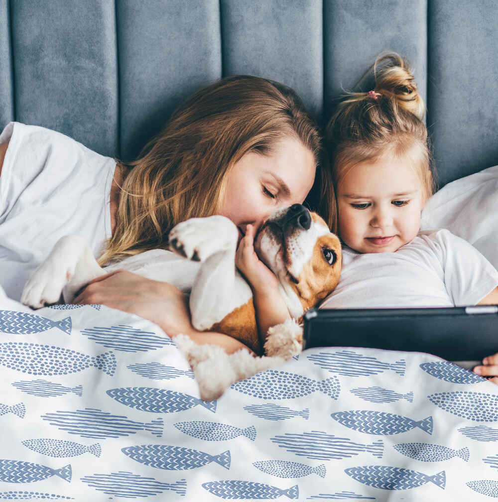 Original Therapiedecke - Baumwoll Bettwäsche Set blaue Fische