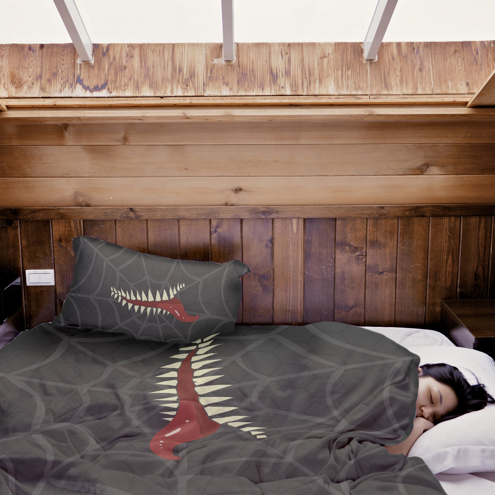 Original Therapiedecke - Baumwoll Bettwäsche Set Grau Spinnennetz