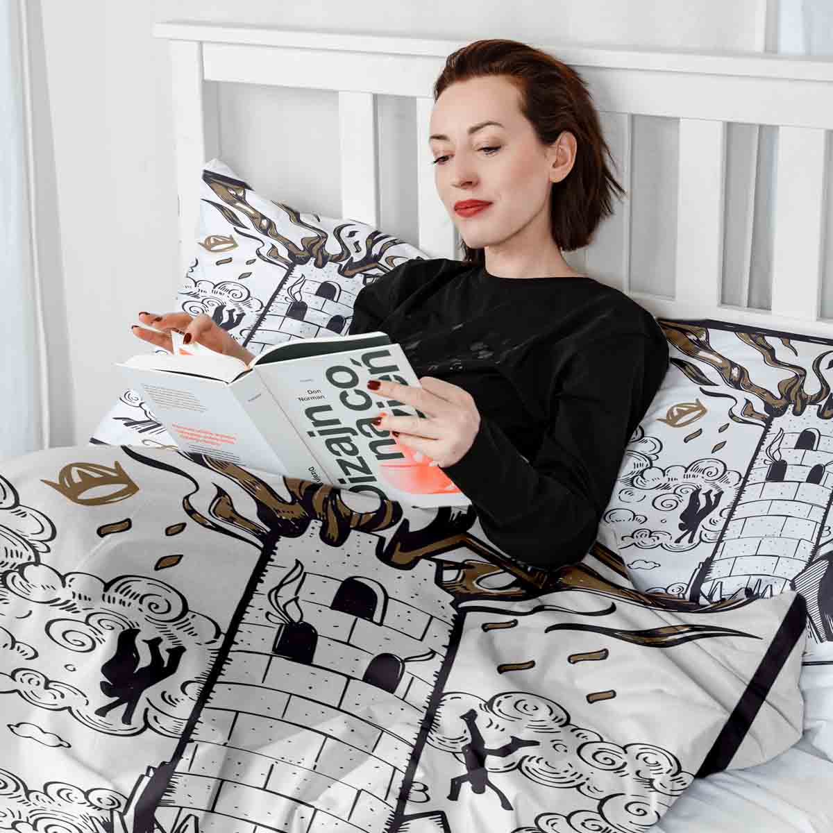 Original Therapiedecke - Baumwoll Bettwäsche Set Weiß mit Turm