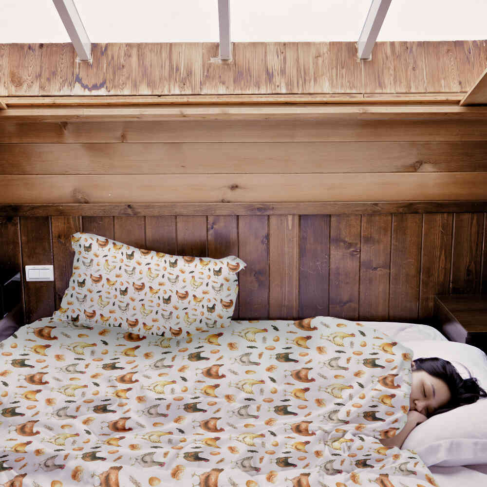 Original Therapiedecke - Baumwollbezug Weiß mit Hühnern