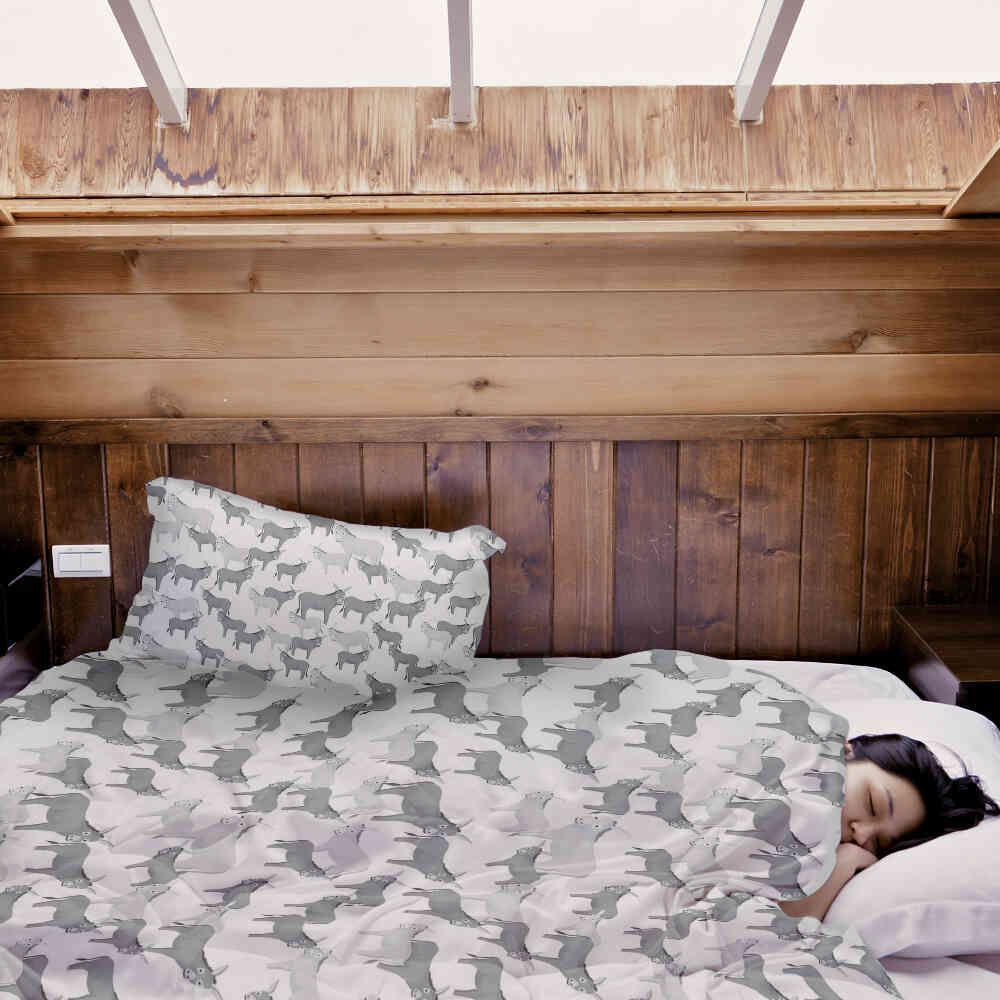 Original Therapiedecke - Baumwoll Bettwäsche Set Grau mit Eseln