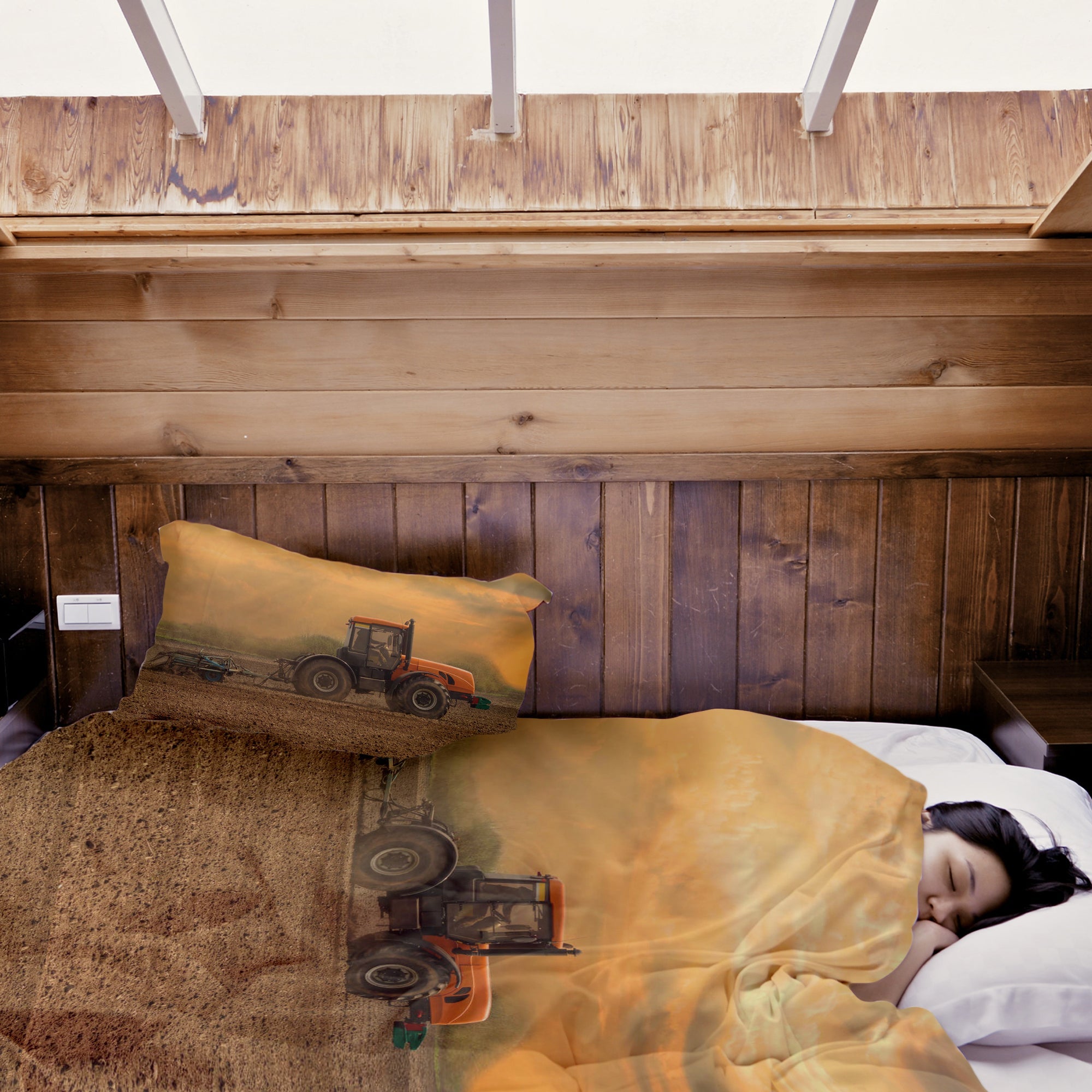 Original Therapiedecke - Baumwoll Bettwäsche Set Traktor mit Anhänger