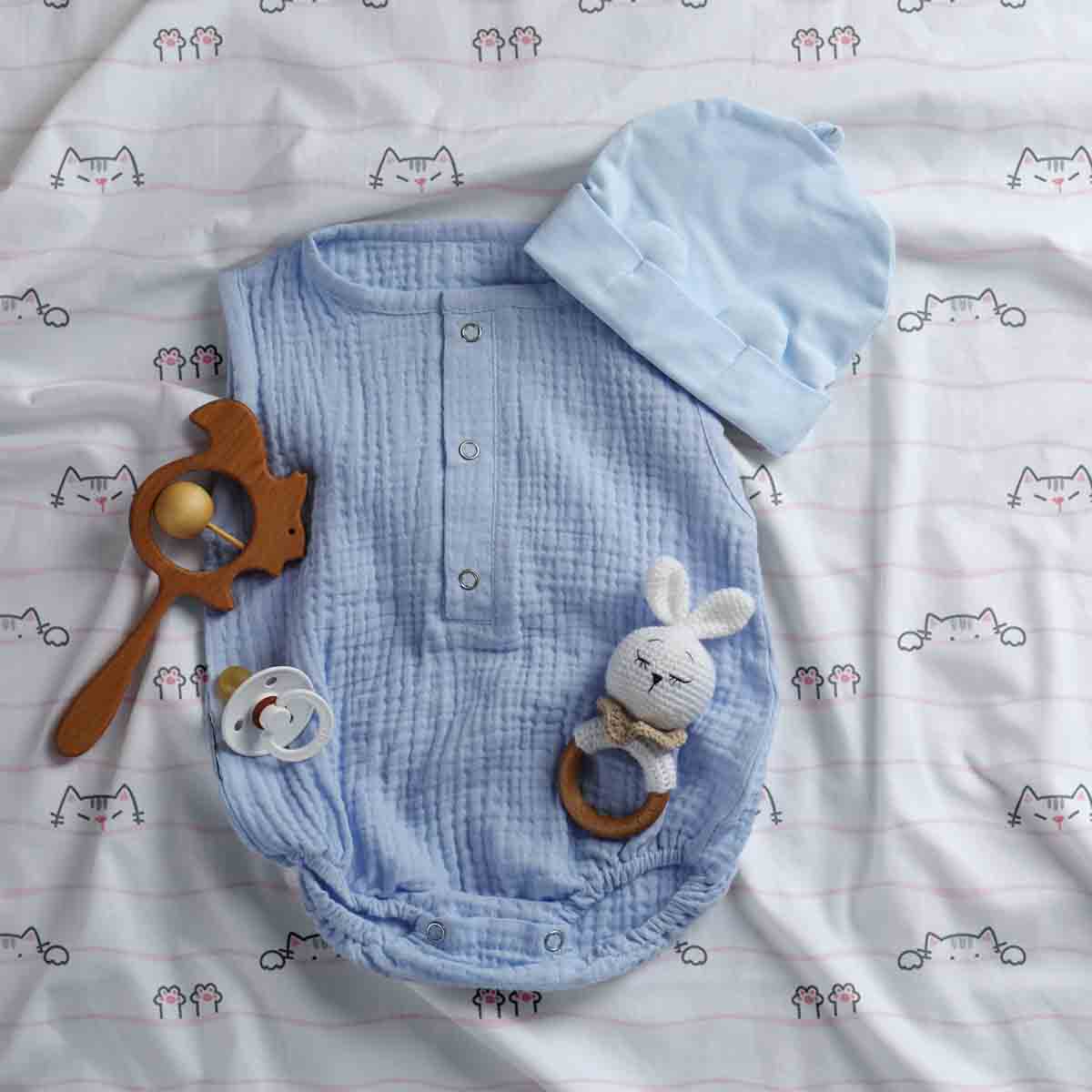 Original Therapiedecke - Baumwoll Bettwäsche Set Weiß mit kleinen Katzen