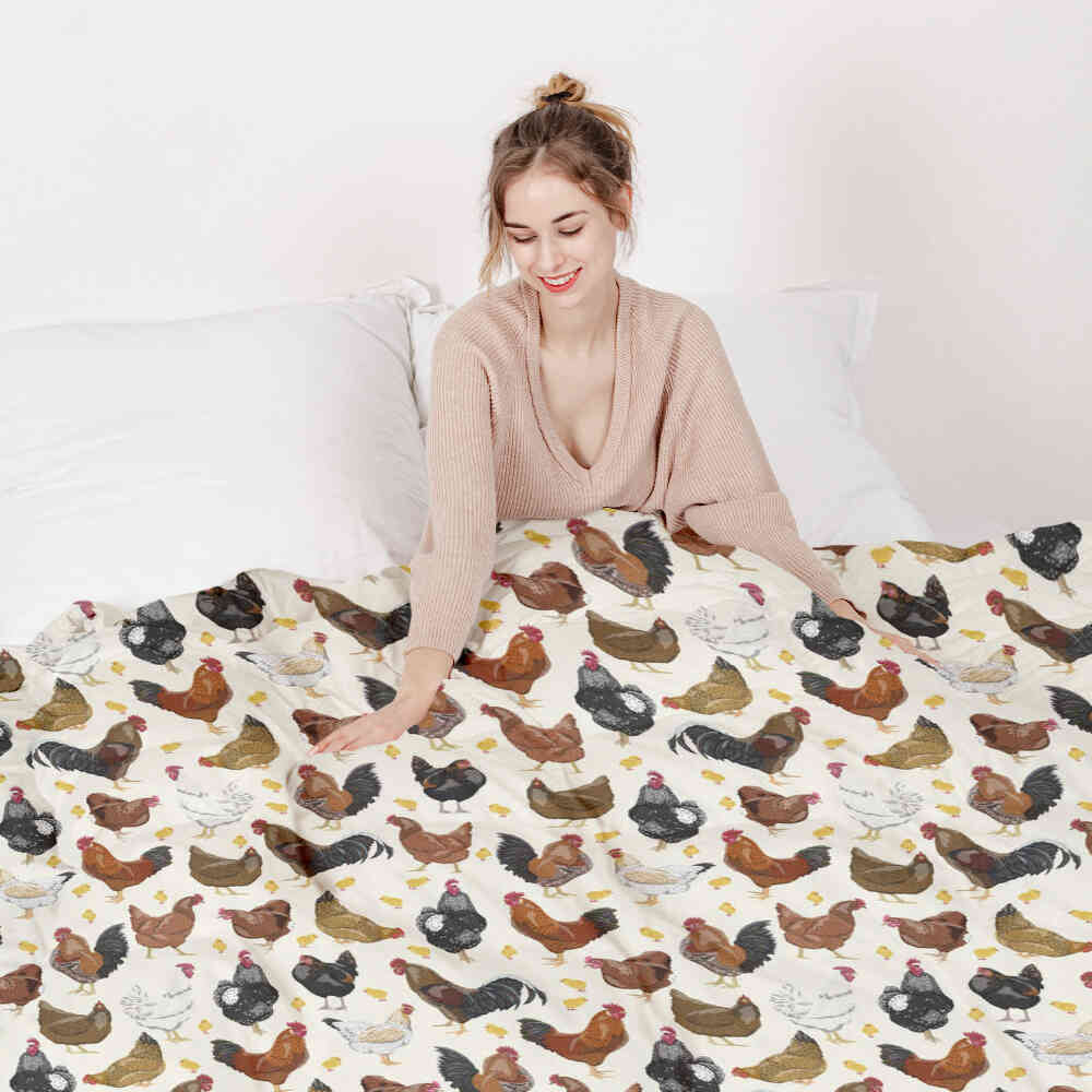 Original Therapiedecke - Baumwoll Bettwäsche Set Weiß mit vielen Hühnern