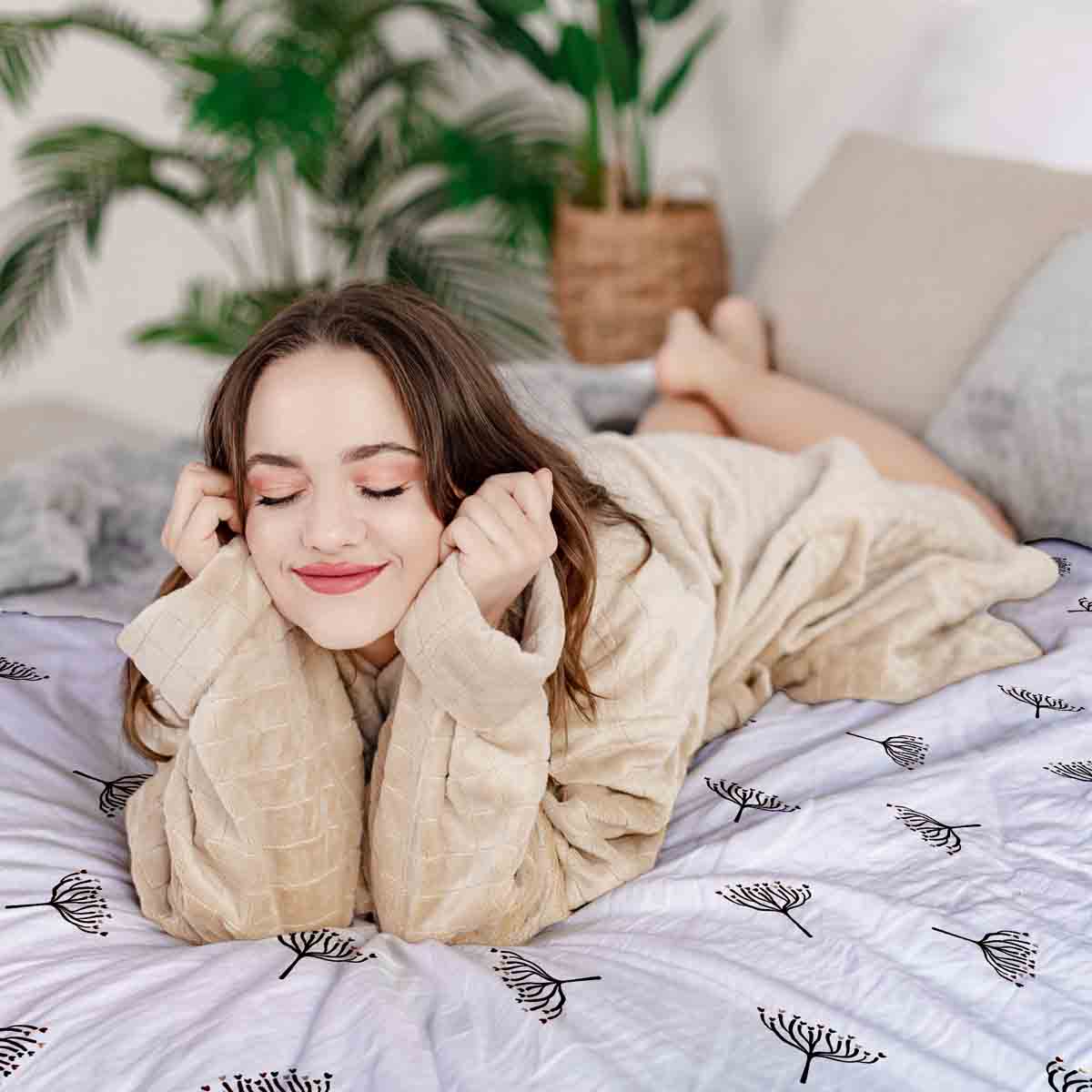 Original Therapiedecke - Baumwoll Bettwäsche Set Weiß mit kleinen Mistelzweigen