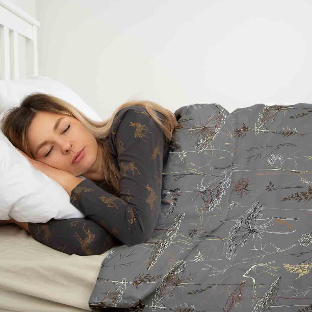 Original Therapiedecke - Baumwollbezug Grau mit goldenen Pflanzen