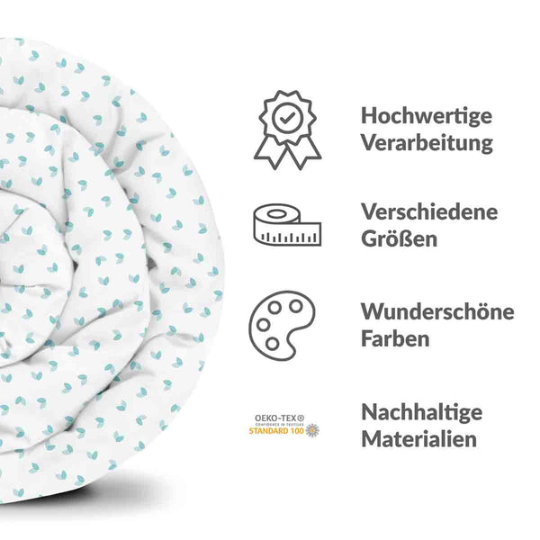 Therapiedecken Bettwäschen Set Weiß mit blauen Herzchen