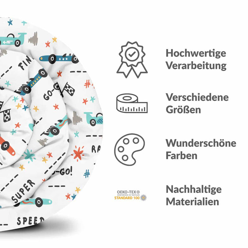 Therapiedecken Baumwollbezug Weiß mit Rennautos