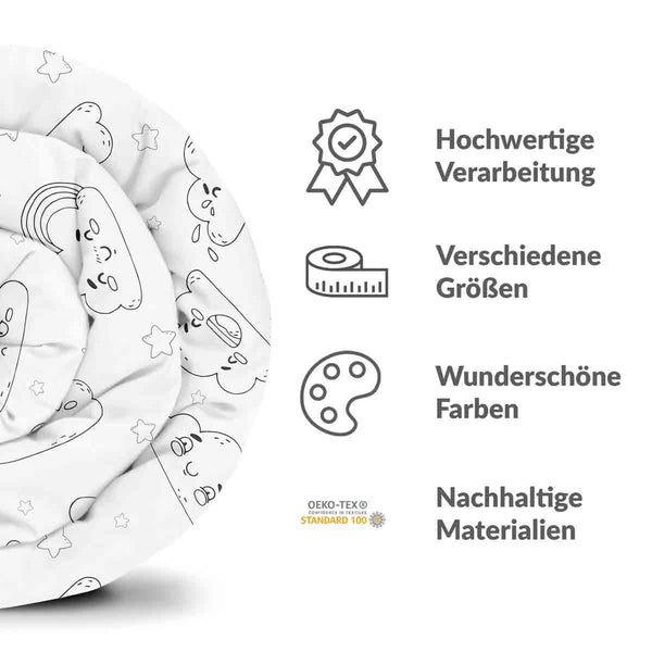 Therapiedecken Baumwollbezug Weiß mit lustigen Wolken